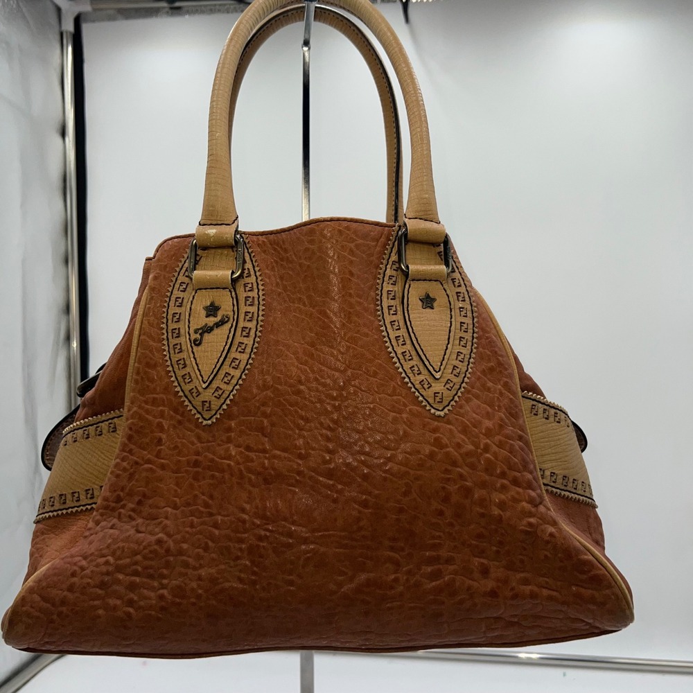 Fendi Du Jour RARE Embossed Leather Satchel Designer Handbag F Logo Details